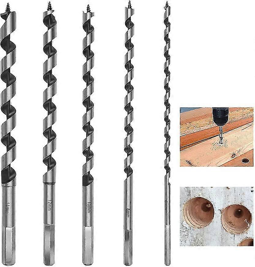 5 Piece Hexagonal Auger Bit 230mm Wood Drill Bit Set Carbon Steel Spiral Hole Cutter Woodworking Tool Kit With Diameter 6mm/8mm/10mm/12mm/14mm