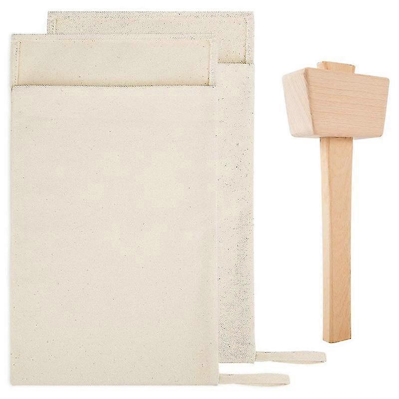 Balení 2 sáčků a 1 ks Ice Mallet set-opakovaně použitelné plátěné drcené ledové sáčky s dřevěnou paličkou pro H (haoyi)