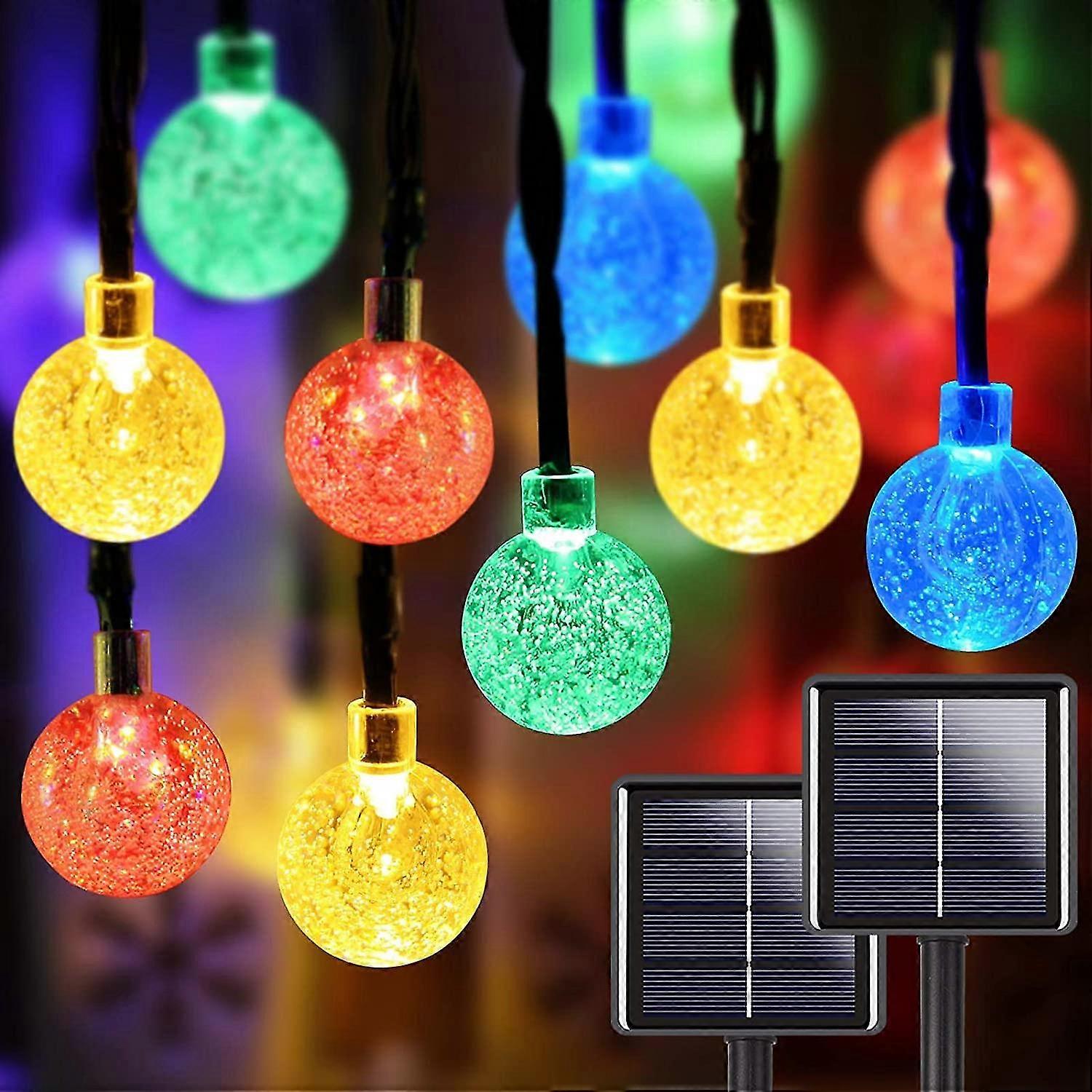 2-pack 100 Led 32ft Crystal Globe Solar String Lights Outdoor, Waterproof Solar Lights