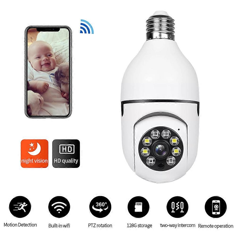 Bulb camera Clear 1080 night vision 360 degree rotating wifi home security camera with 128G memory card