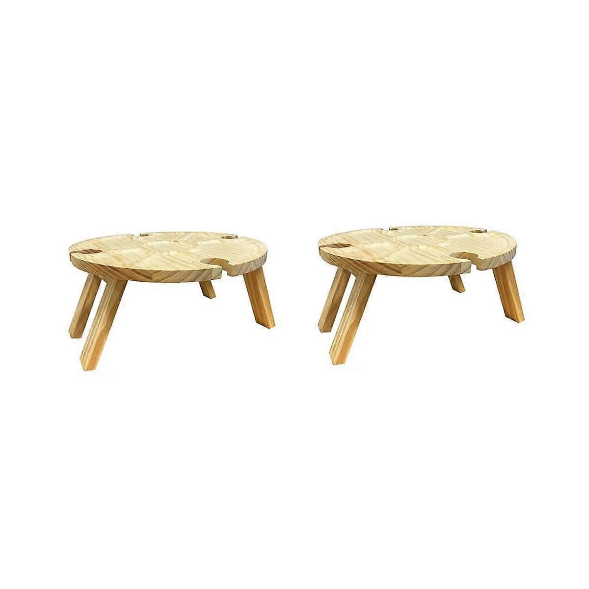 Wooden Folding Picnic Table with Wine Glass Holder - Portable 2 in 1 Wine Glass Rack & Compartmenta