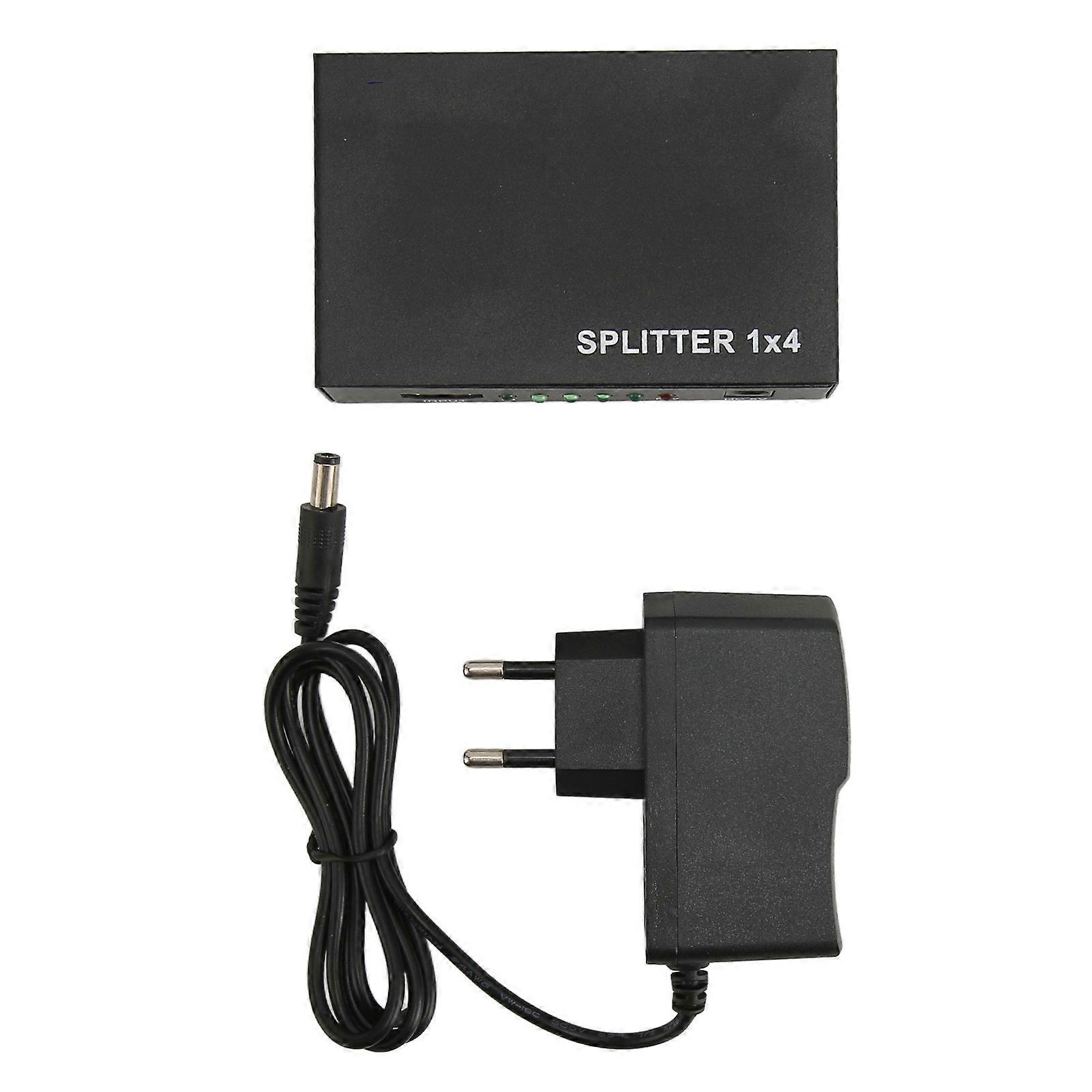 1x4 HD Multimedia Interface Splitter 1 in 4 Out 3D 1080P HDCP 1.4 AV Distributor Box for TV Monitors Projector 100?240V EU Plug