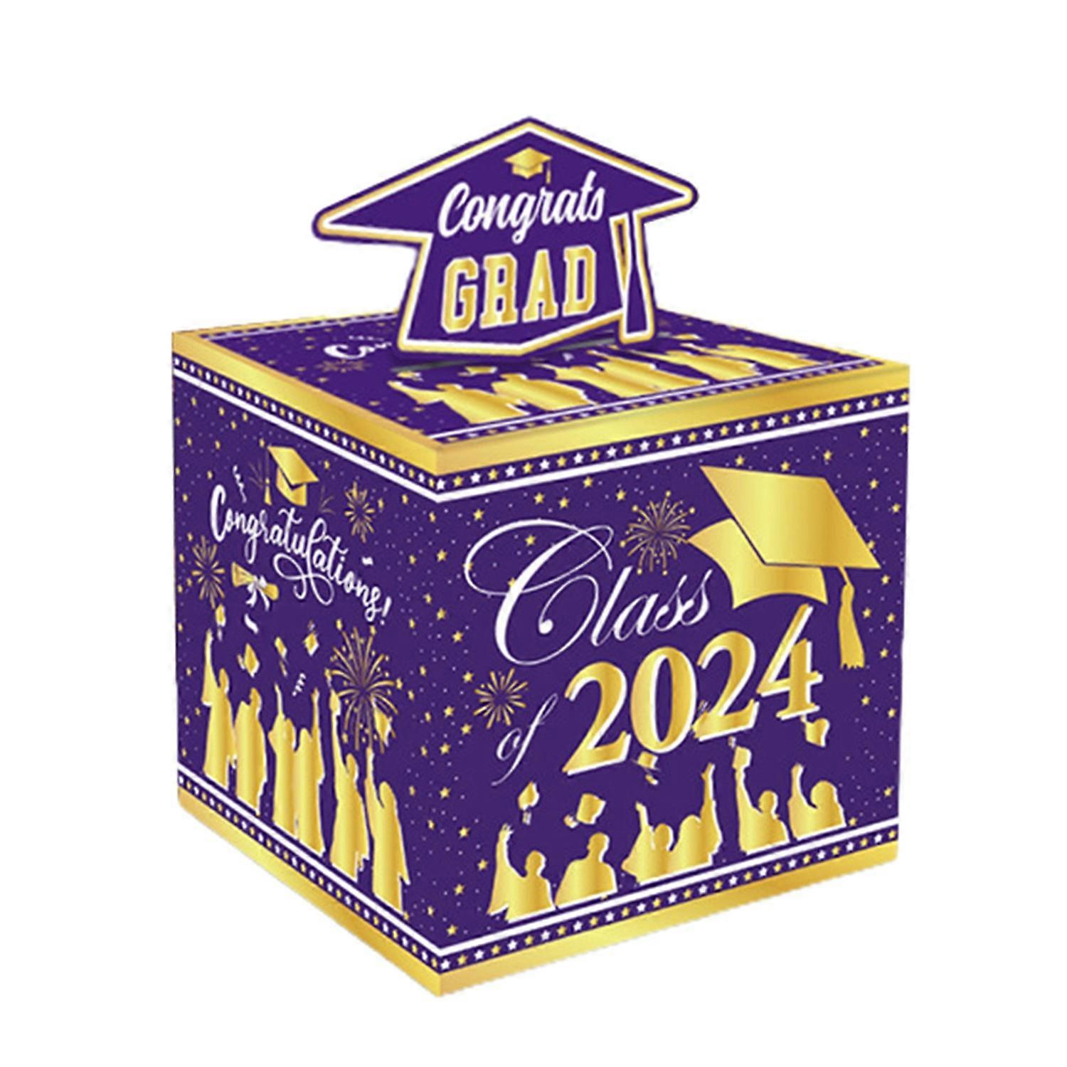2024 Graduation Money Gift Box with Clear Bag Pull-out Money Holder Cash Storage Box Container Grad