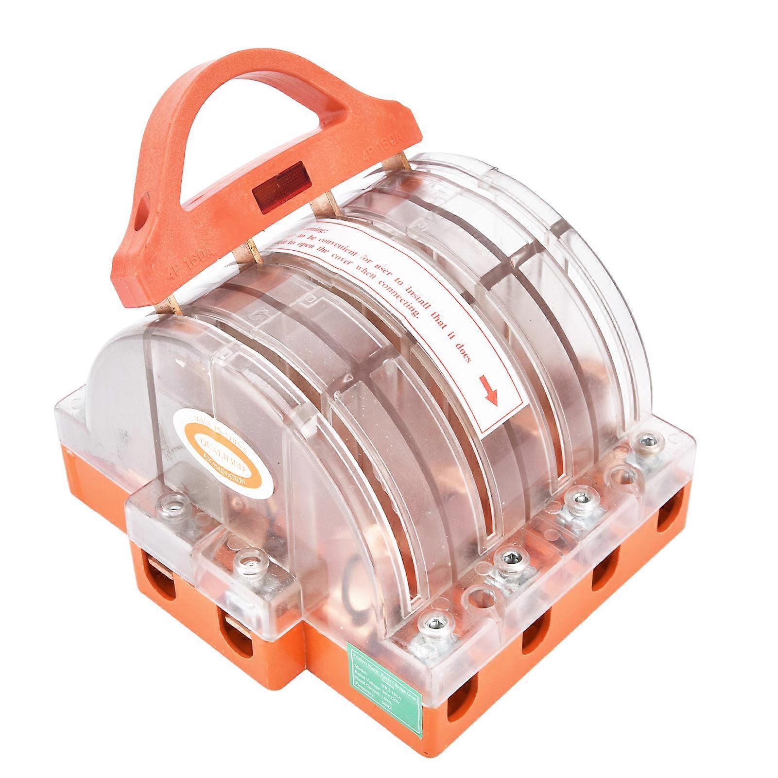 160A AC380V Transparent Double Throw 4 Pole Knife Switch with LED Indicators