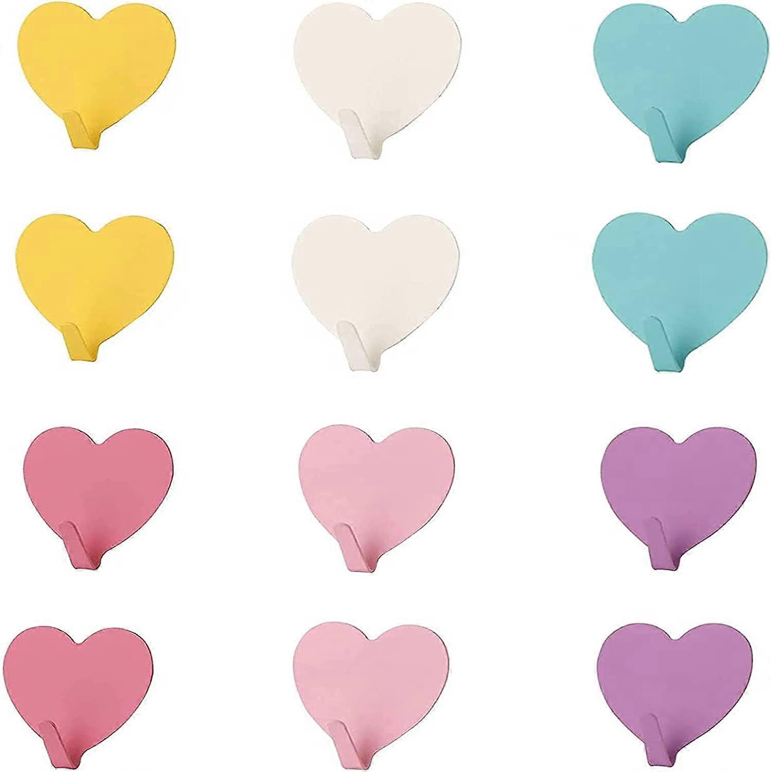 12 Pack Self Adhesive Heart Hooks Stainless Steel Self Adhesive Hooks No Drilling for Bathroom Toilet Kitchen Office Etc