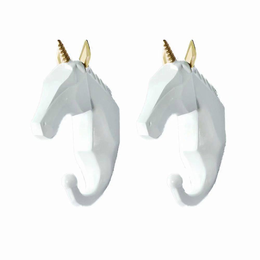 2pcs Coat Hook Animal Hook Coat Rack Key Holder Wall Mount (white Unicorn