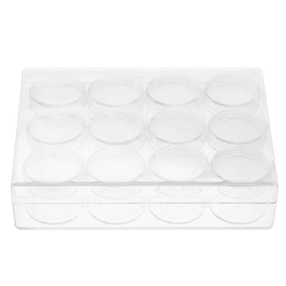 Rectangle Clear Plastic Jewelry Beads Storage Box with 12 Round Bottle Container Tiny Jars (15g)