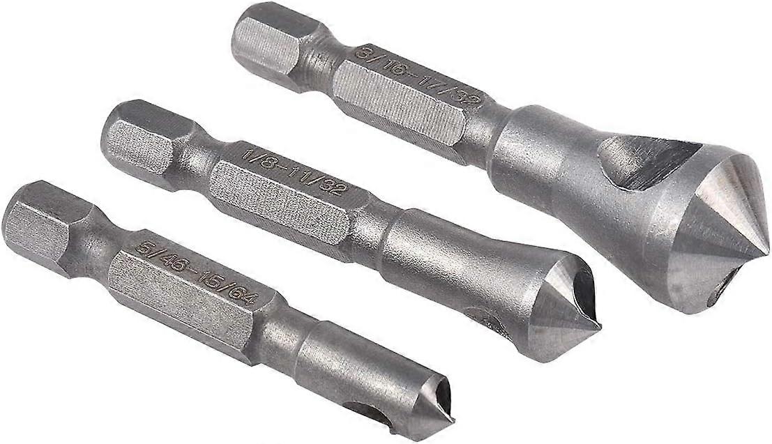 Countersinking and Deburring Tool Set,3pcs 90 Degree Center Punch Tool Sets for Countersinking Chamfer Metal Wood Drill Bits