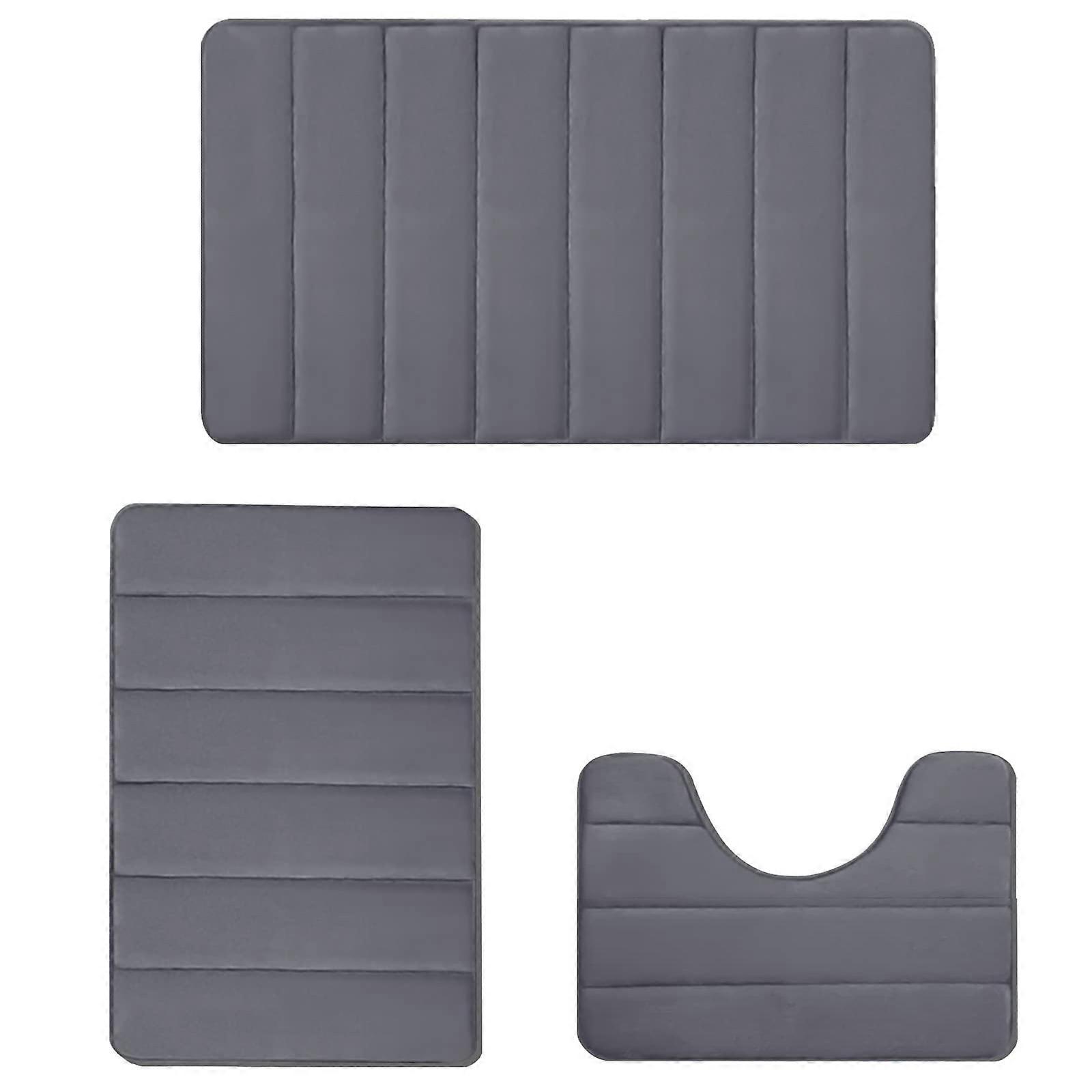 3-Piece Bath Mat Set Made of Memory Foam, Thick 2 Rugs + U-Shaped Toilet Mat for Bathroom, Non-Slip, Soft, Comfortable, Water-Absorbent, Machine Washa