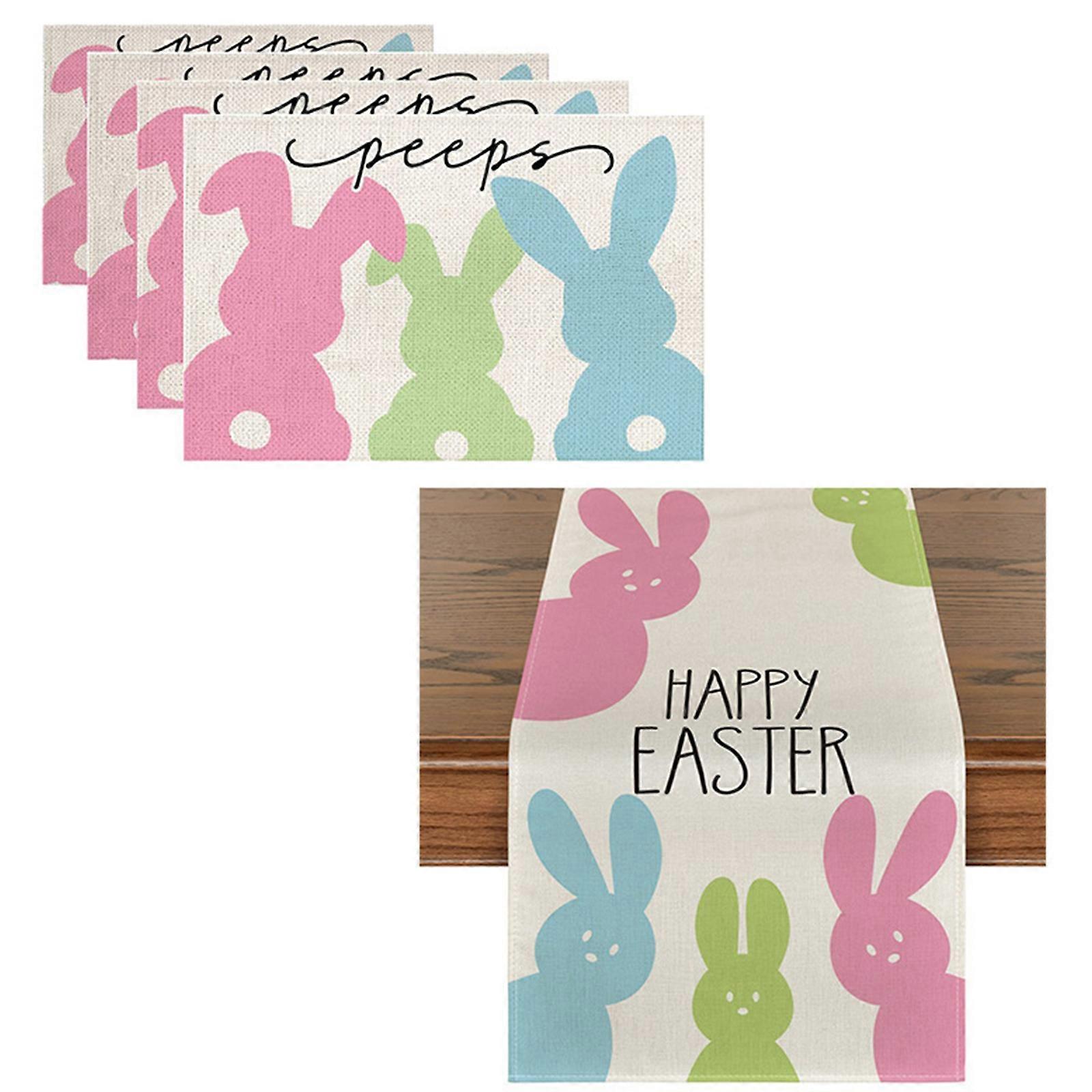 Rectangular Easter Tablemat Multicolor Linen Durable Creative Personalized Anti-stain Decoration Placemat