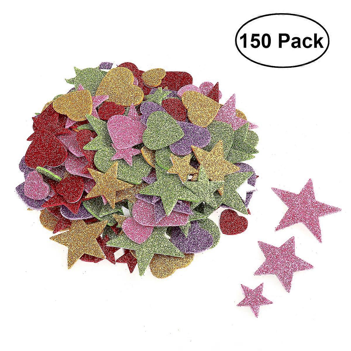 ULTNICE 150pcs Star & Heart Glitter Stickers for Wall Ceiling DIY Projects (Random Color & Pattern)