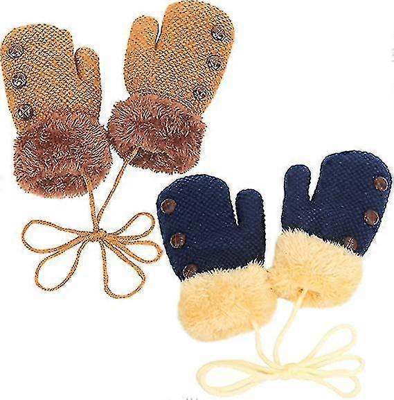 幼児ニット手袋キッズウィンターミトンベビーニットミトン厚く女の子男の子幼児フルフィンガー手袋アンチロスト調整可能な文字列付き1-3yrs