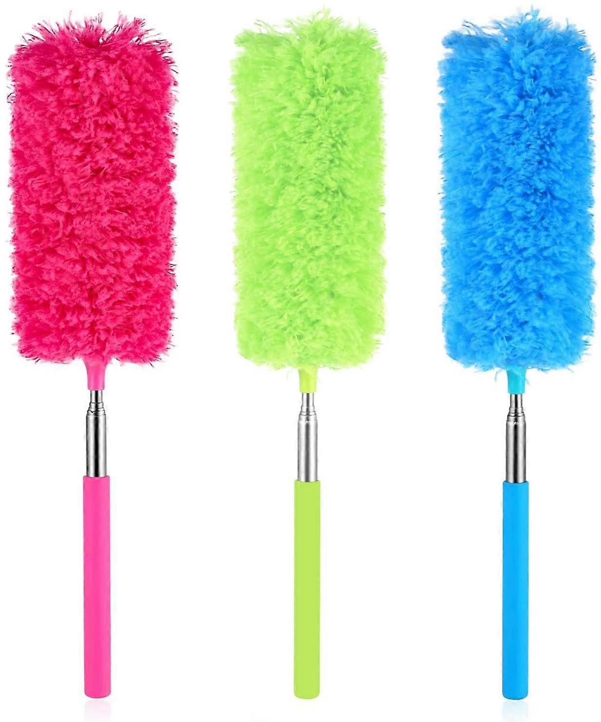 Extendable Microfiber Feather Duster Microfiber Duster Dusting Brush with Extendable Pole Washable Duster Head(3colour, 3 Set)