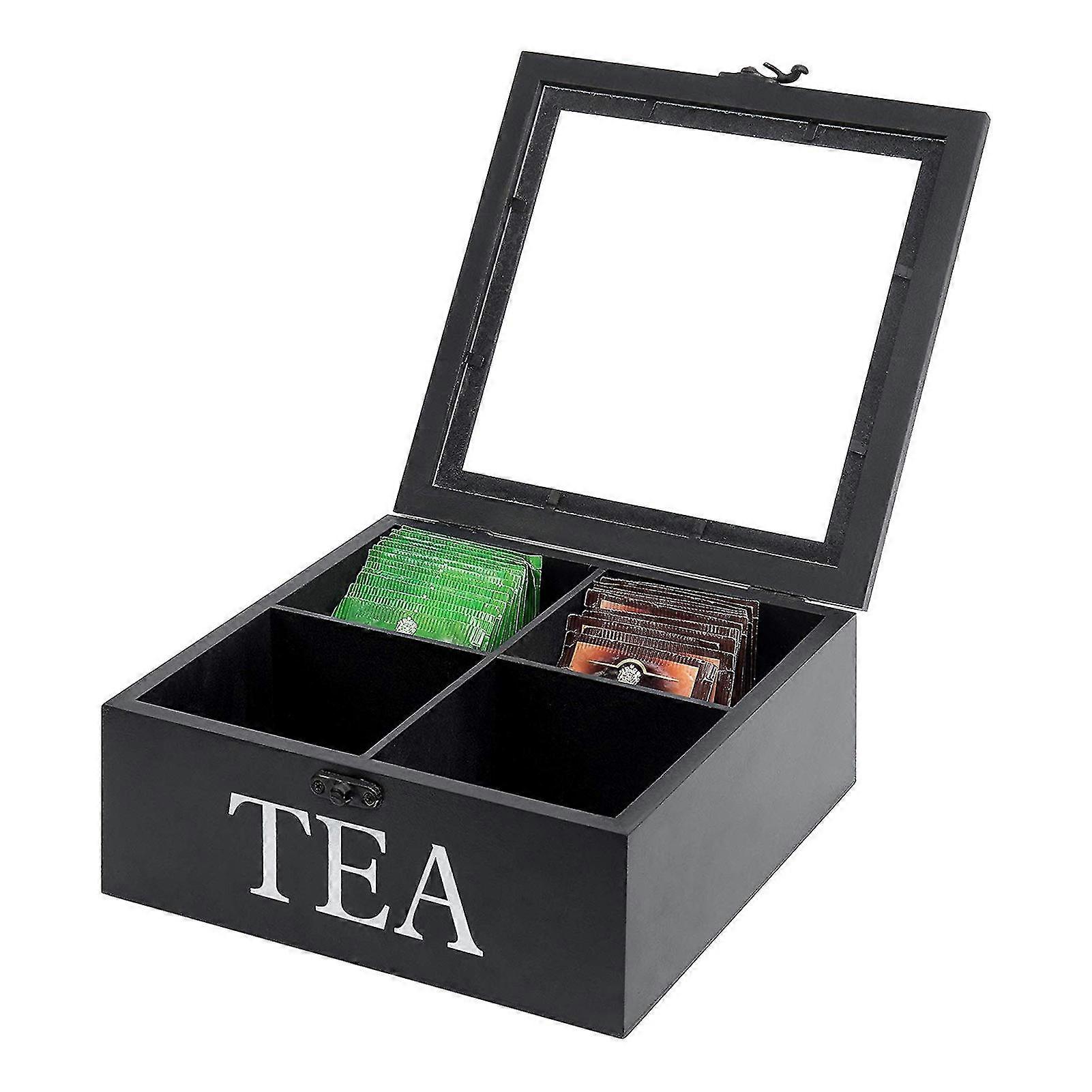 4 Compartment Wooden Visual Storage Box With Lid And Latch