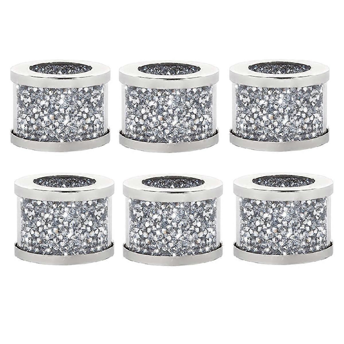 Pack de 6 porte-serviette en verre cristal argent diamant ronds de serviette, broyé diamant Table paramètres Bling Serviette boucles