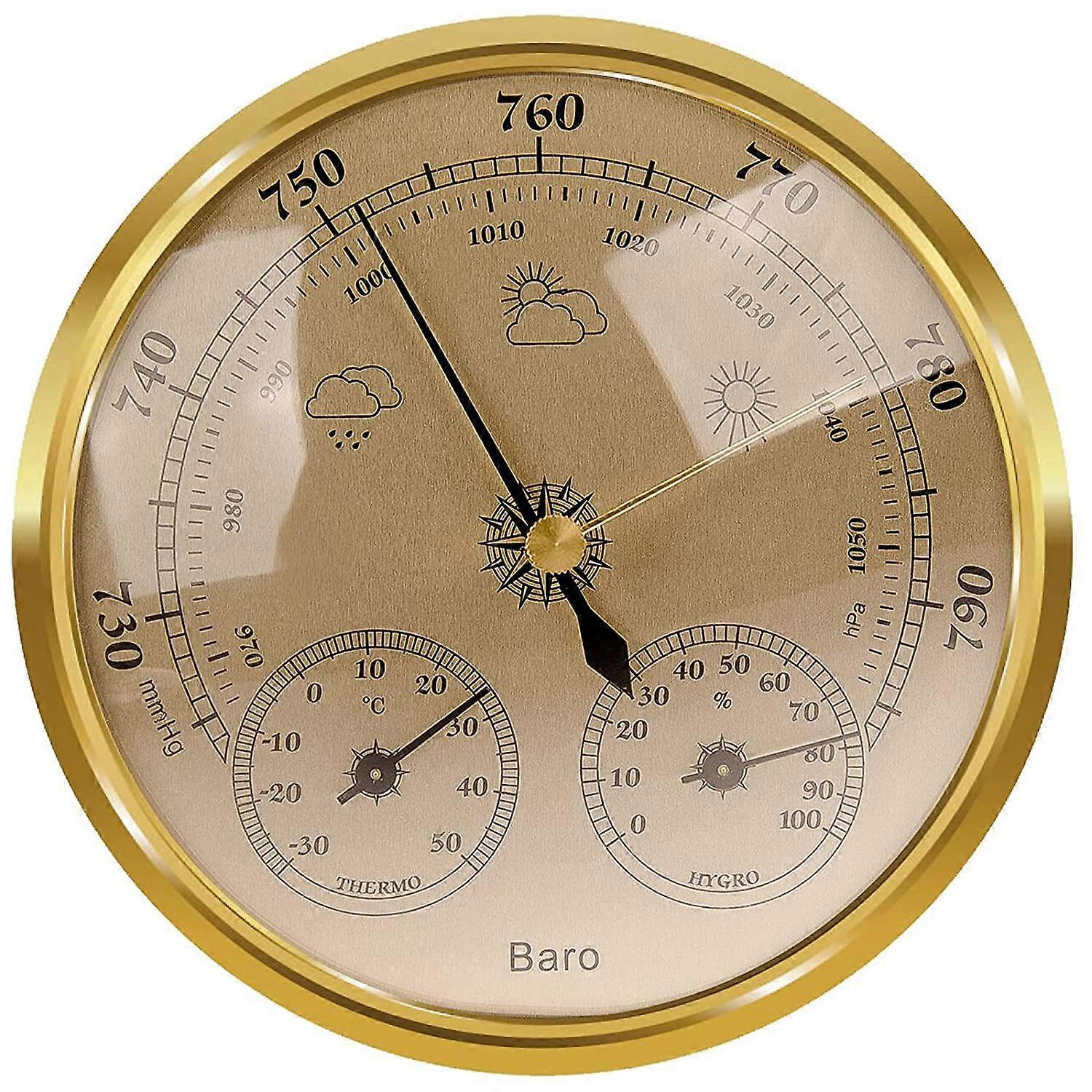 Analog weather station-barometer,thermometer,hygrometer(Gold,128mm)