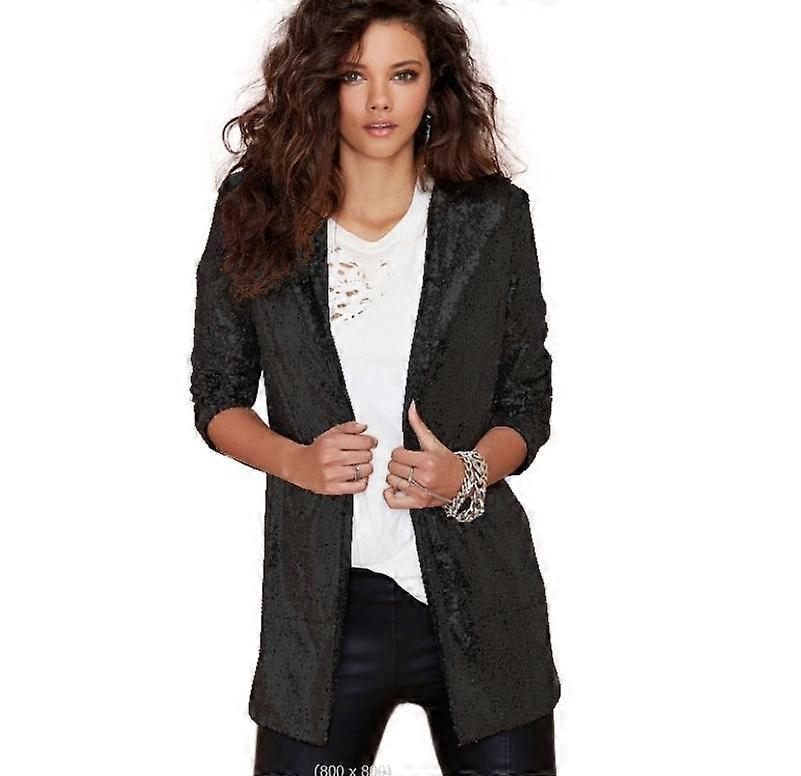 Women's Sequin Jacket Open Front Blazer Casual Long Sleeve Cardigan Coat