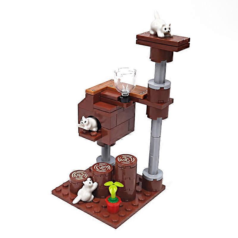 Small particle patchwork cat house crawling frame cat animal assembly building blocks scene decoration building blocks