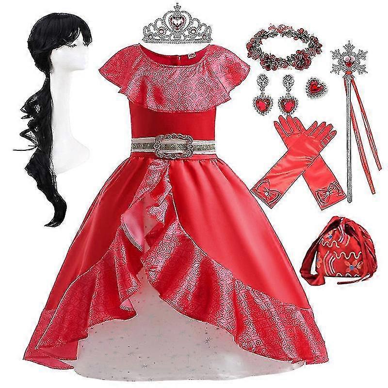 Kızlar Cospaly Parti Elbisesi Elena Prenses Elbisesi Elena Elbise Cadılar Bayramı Kostümleri Elena Kırmızı Peplum Etek