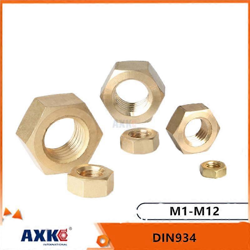 5/10/20/50/100pcs DIN934 Solid Brass Copper Hex Hexagon Nut for M1 M1.2 M1.4 M1.6 M2 M2.5 M3 M4 M5 M6 M8 M10 M12 Screw Bolt