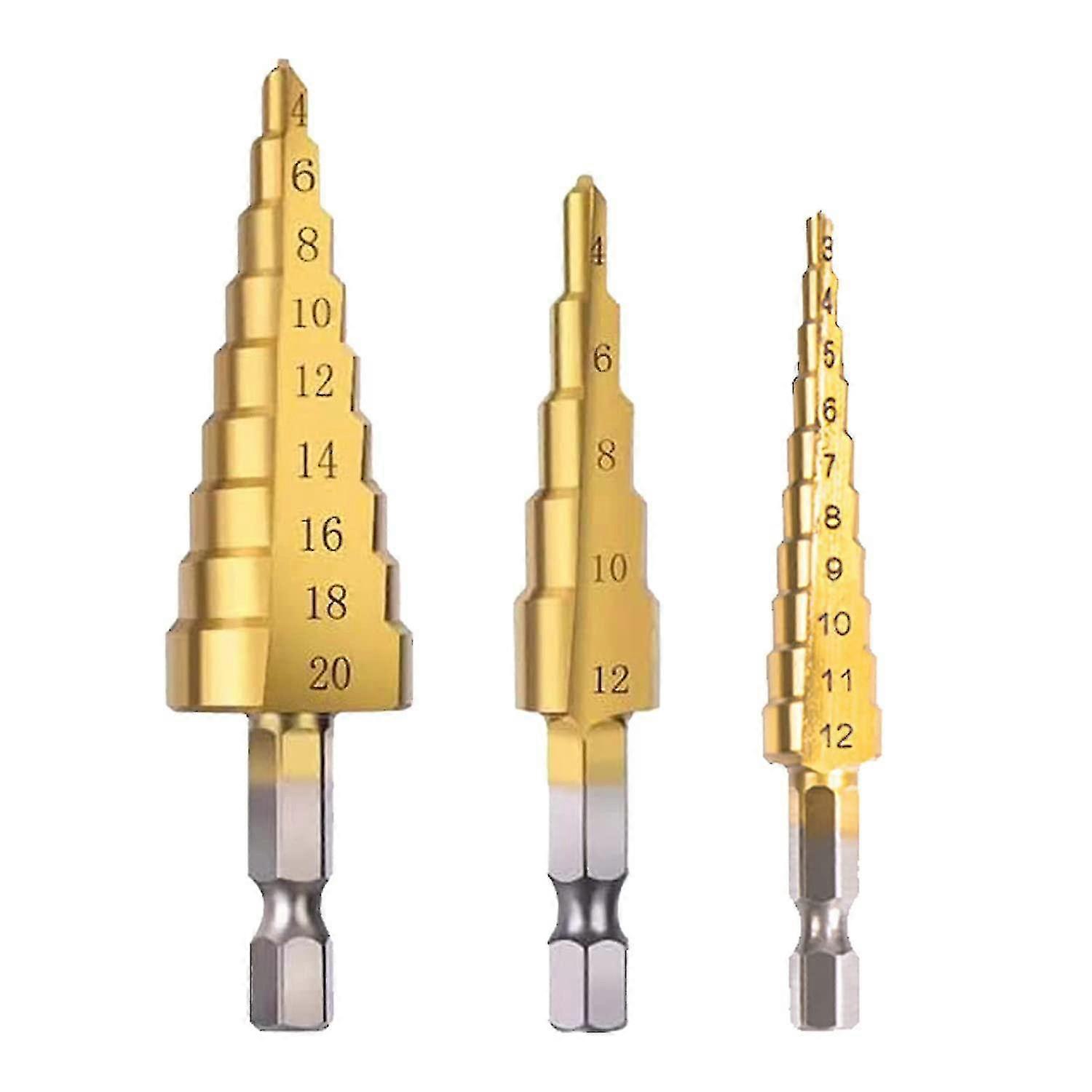 Hss Step Drill Bits Double Slot Countersink Drill Bit Hss Tapered Drill Bit para madera de acero, plástico, latón, aluminio 3 piezas