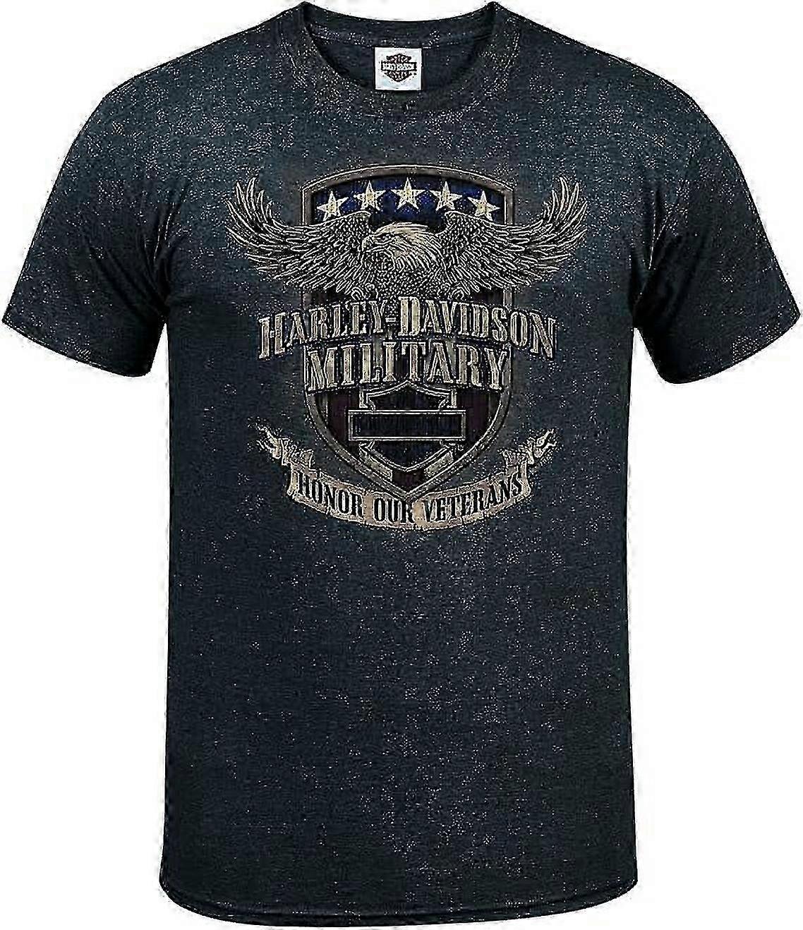 Harley-Davidson Military - Męska koszulka z graficzną grafitową grafiką - Overseas Tour | Weterani wspierają znakomitą jakość wykonania