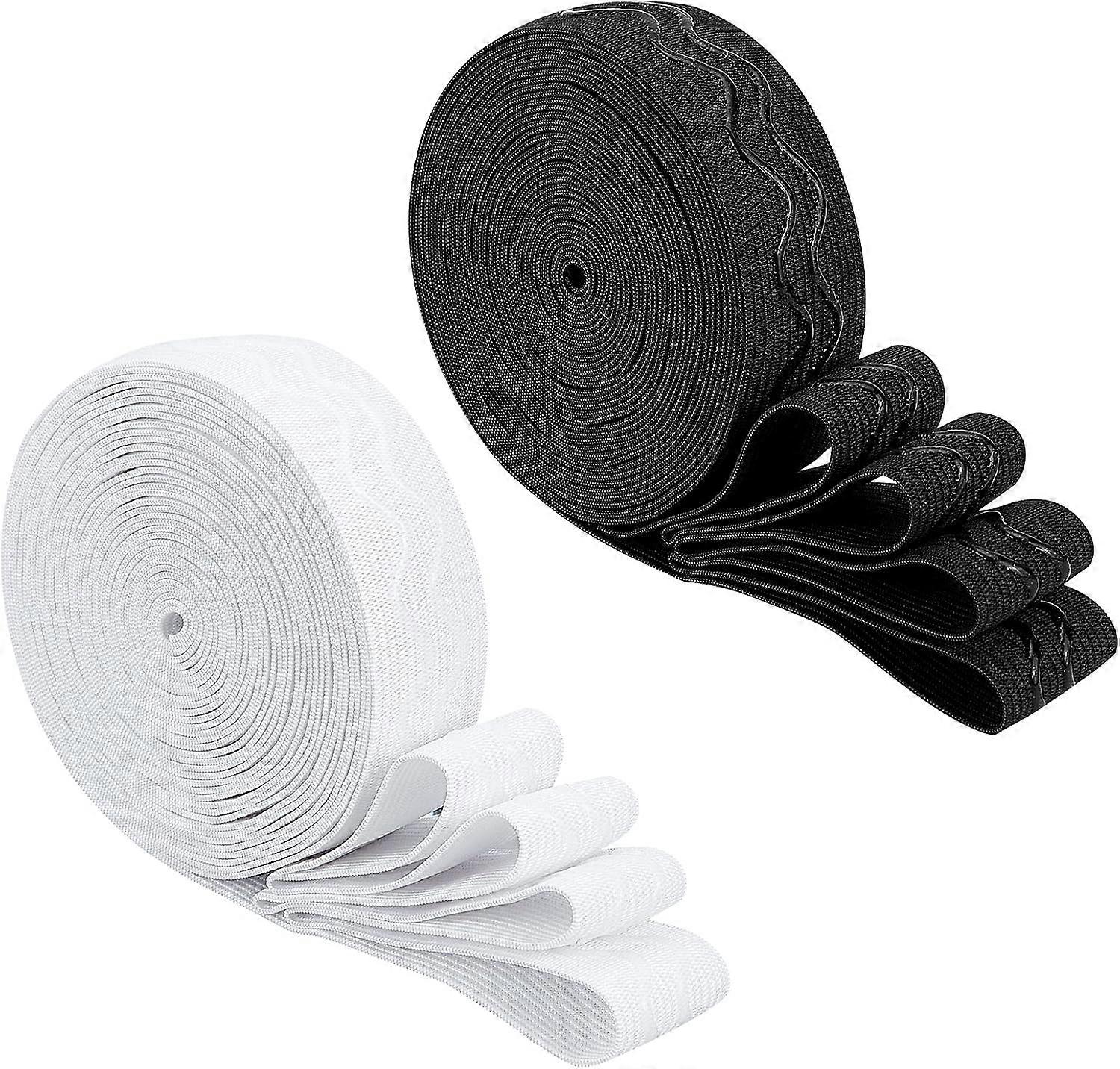 DIY 2 Rolls Non-Slip Silicone Elastic 0.1" White Black Elastic Bands Spool Flat with Wave Pattern Gripper Bands Stretch Elastic Bands for Garment Sewi
