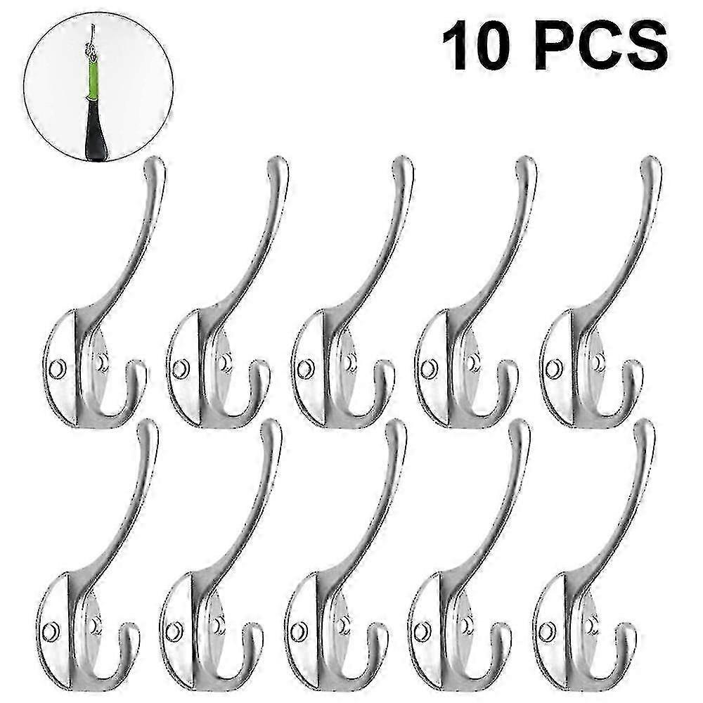 10 Pack Rustic Coat Hooks Wall Mounted Heavy Duty Double Hooks Retro(Silver)