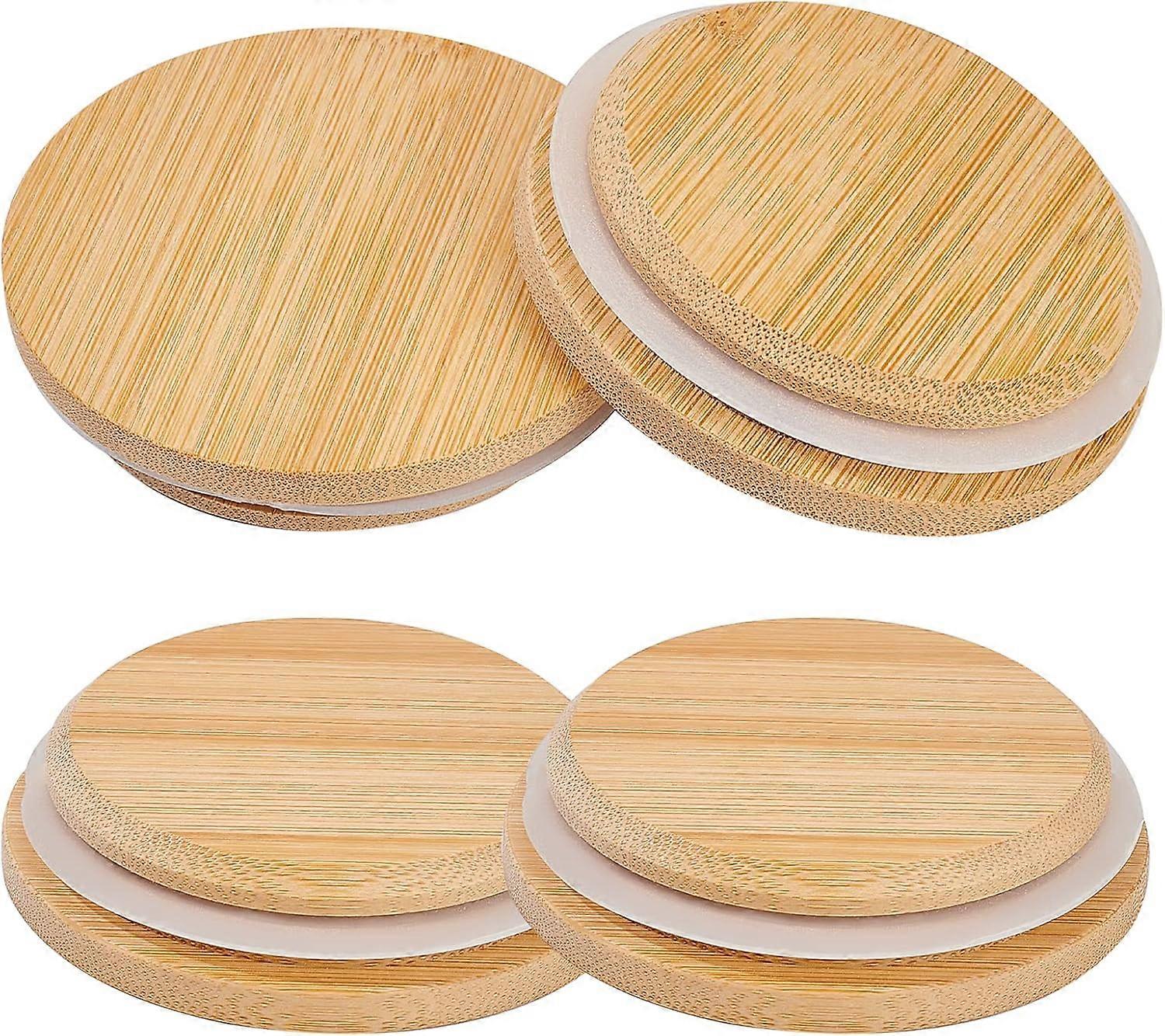 4 Pack Oui Yogurt Jar Lids Bamboo Wood Lids That Fit Oui Yogurt Jars Cookie Glass Storage Lids with Silicone Pad for a Perfect Airtight Fit