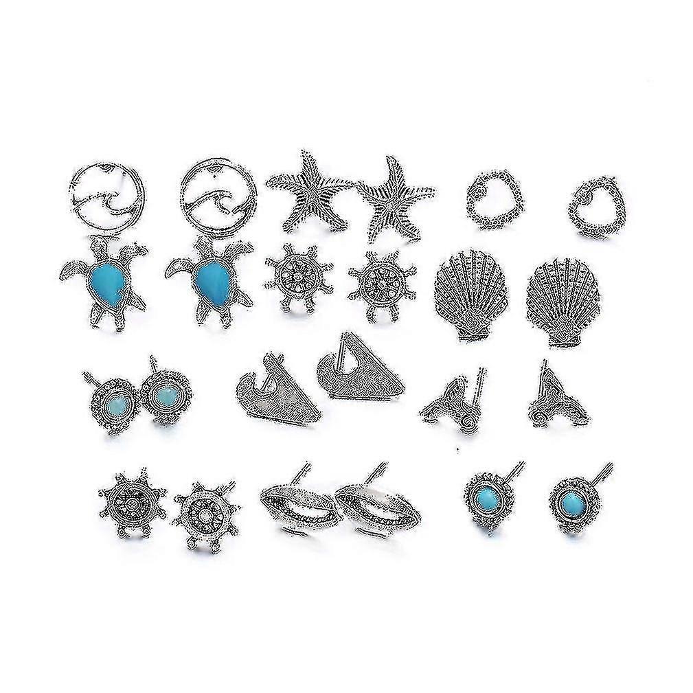 12 Pairs Ear Studs Set Turtle Starfish Shell Earrings Alloy For Daily Use
