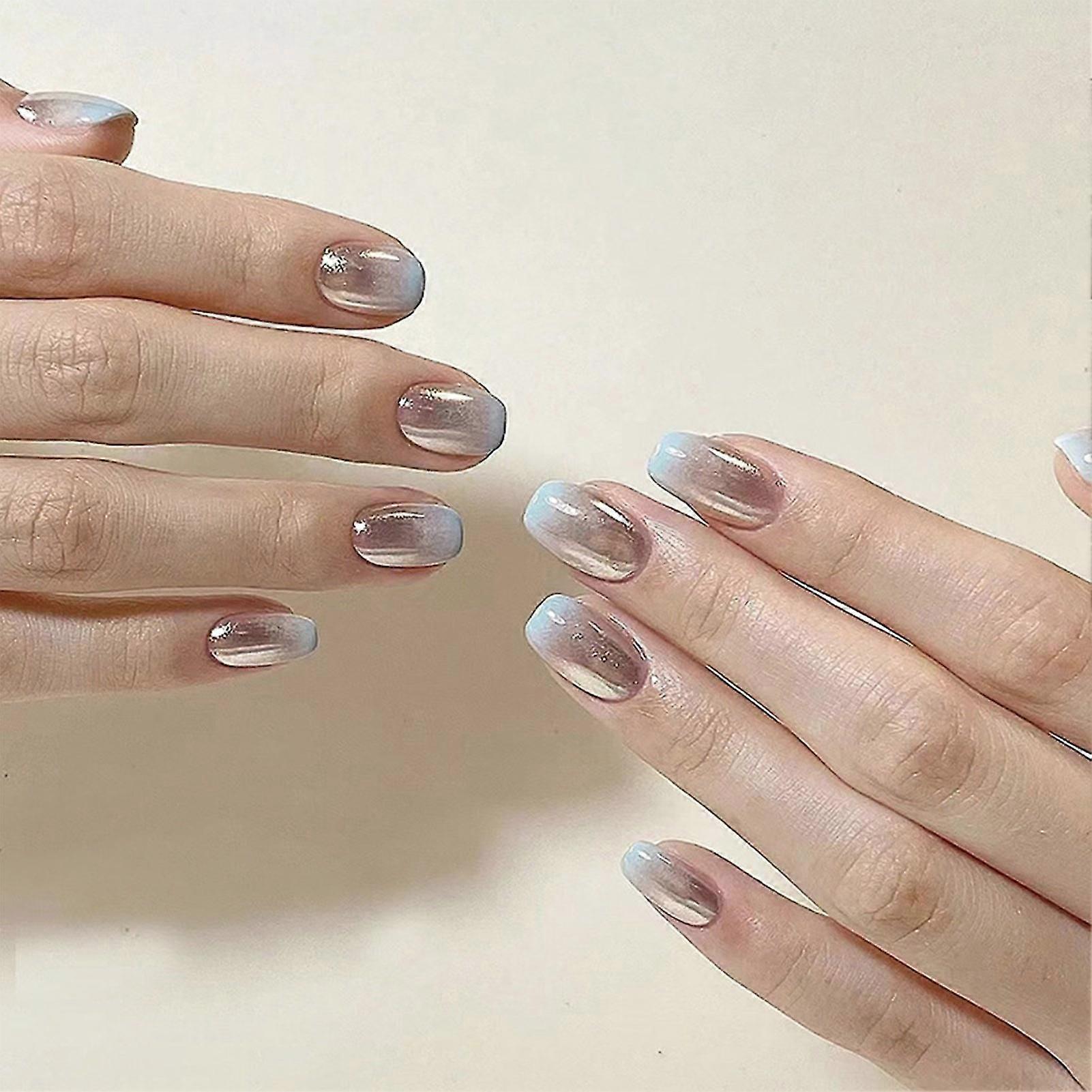 Simple Silver Short Fake Nails Not Hurting Hands Not Easy To Break  Jelly Glue Model