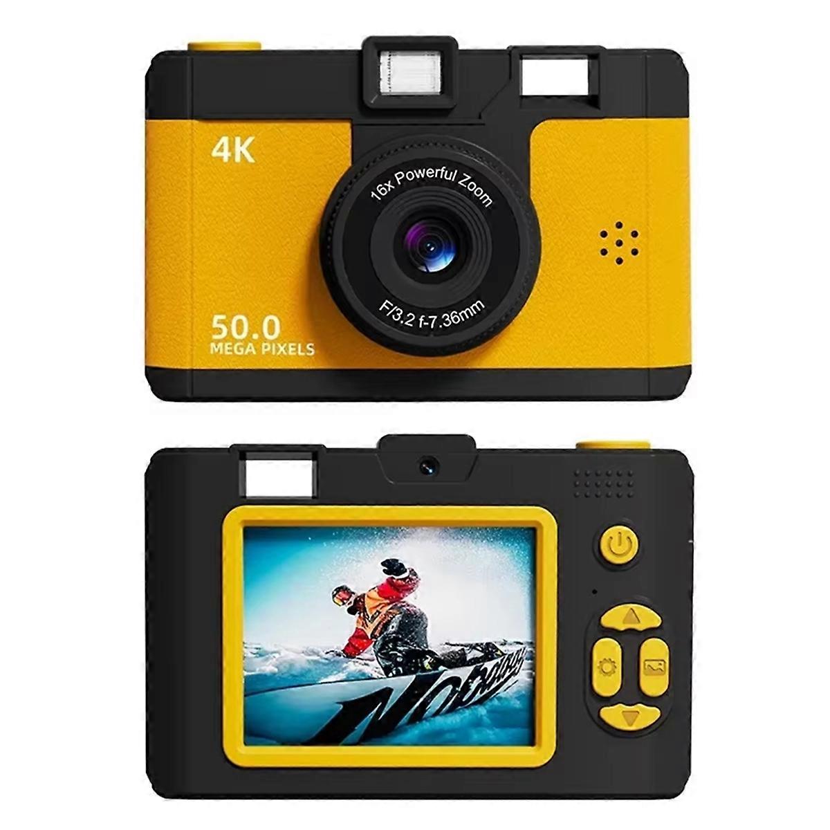 Appareil photo numérique 4K rétro à double objectif multifonction CCD, appareil photo thermique instantané pour les étudiants en voyage, photographie compacte, jaune