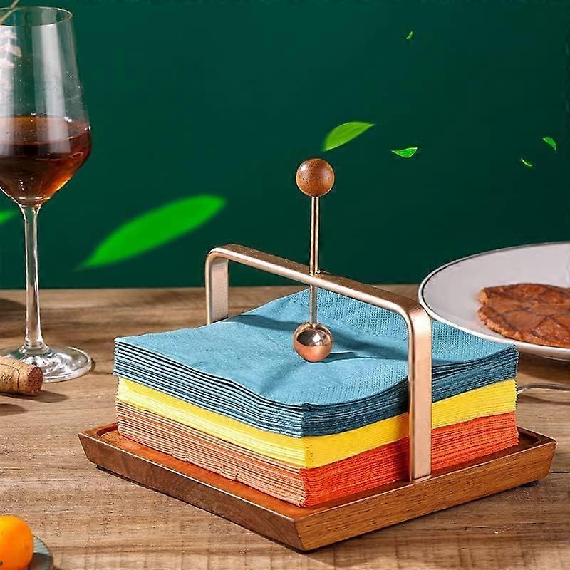 Wood Napkin Holder with Square Design and Metal Center Bar, Rustic Table Decor for Restaurants and Home Dining