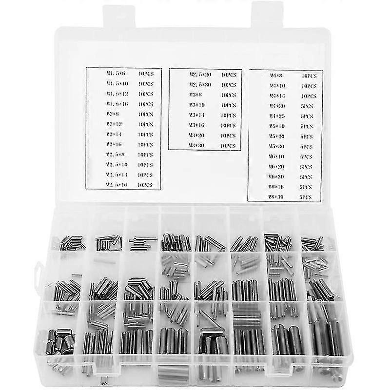 280pcs rustfritt stål Slotted Spring Pin sortiment Kit, Split Spring Dowel Tension Pins Med Box