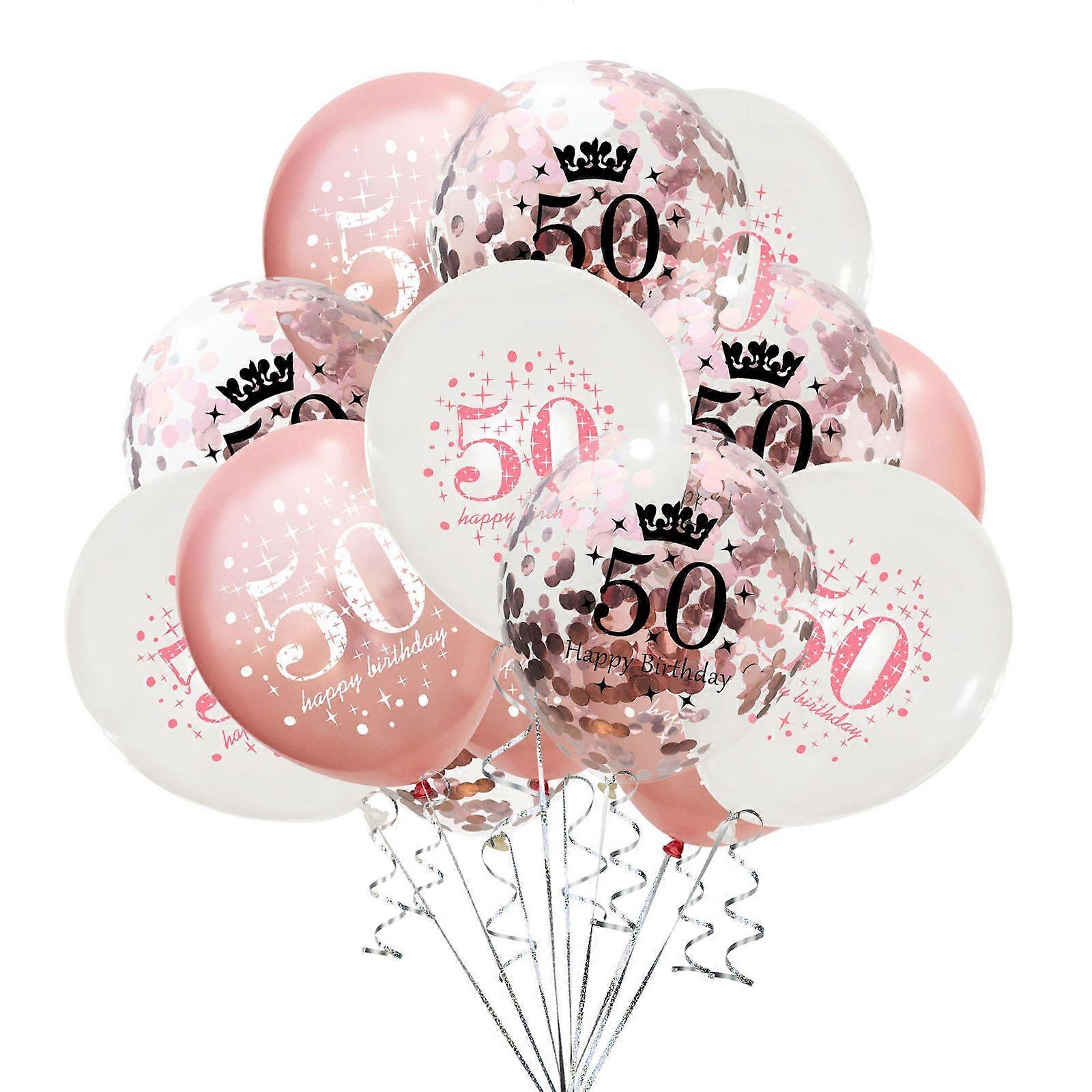 Vacuum-15Pcs white pink 50th birthday balloon