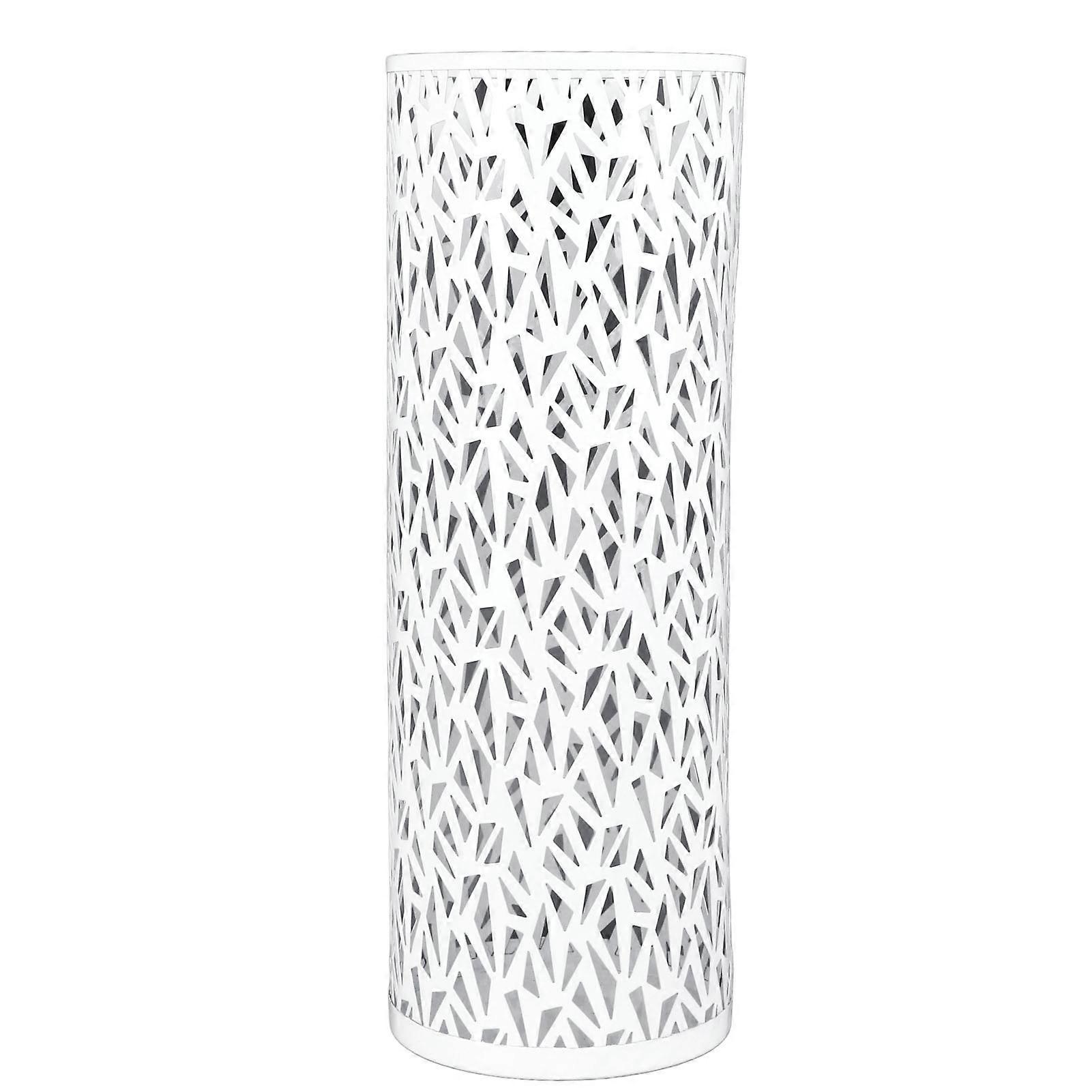 Porte-parapluies rond en métal ajouré, blanc, à poser, pour entrée.