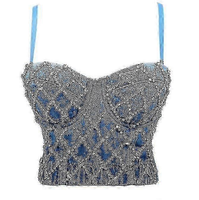 Women's Denim Rhinestone Corset Top