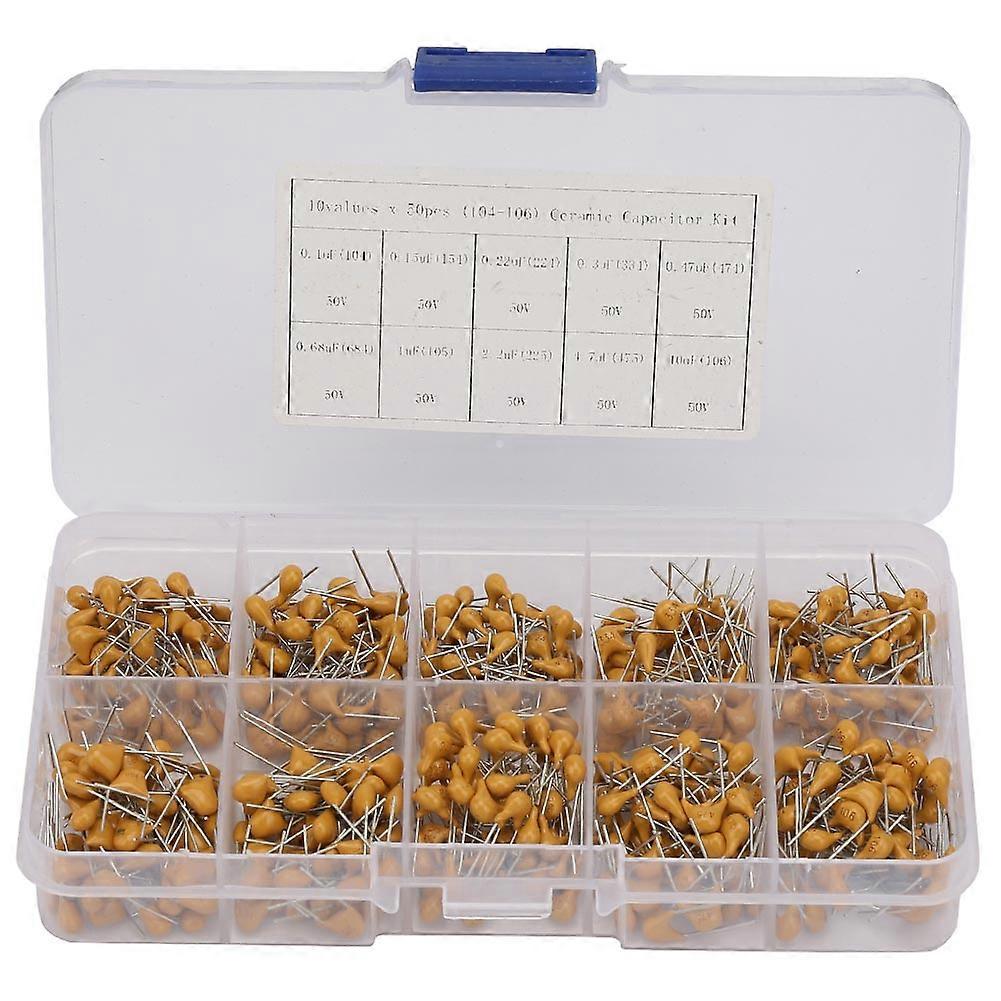 500pcs 50V 0.1UF~10UF(104~106) Low Frequency Condenser Ceramic Capacitors Assortment Kit