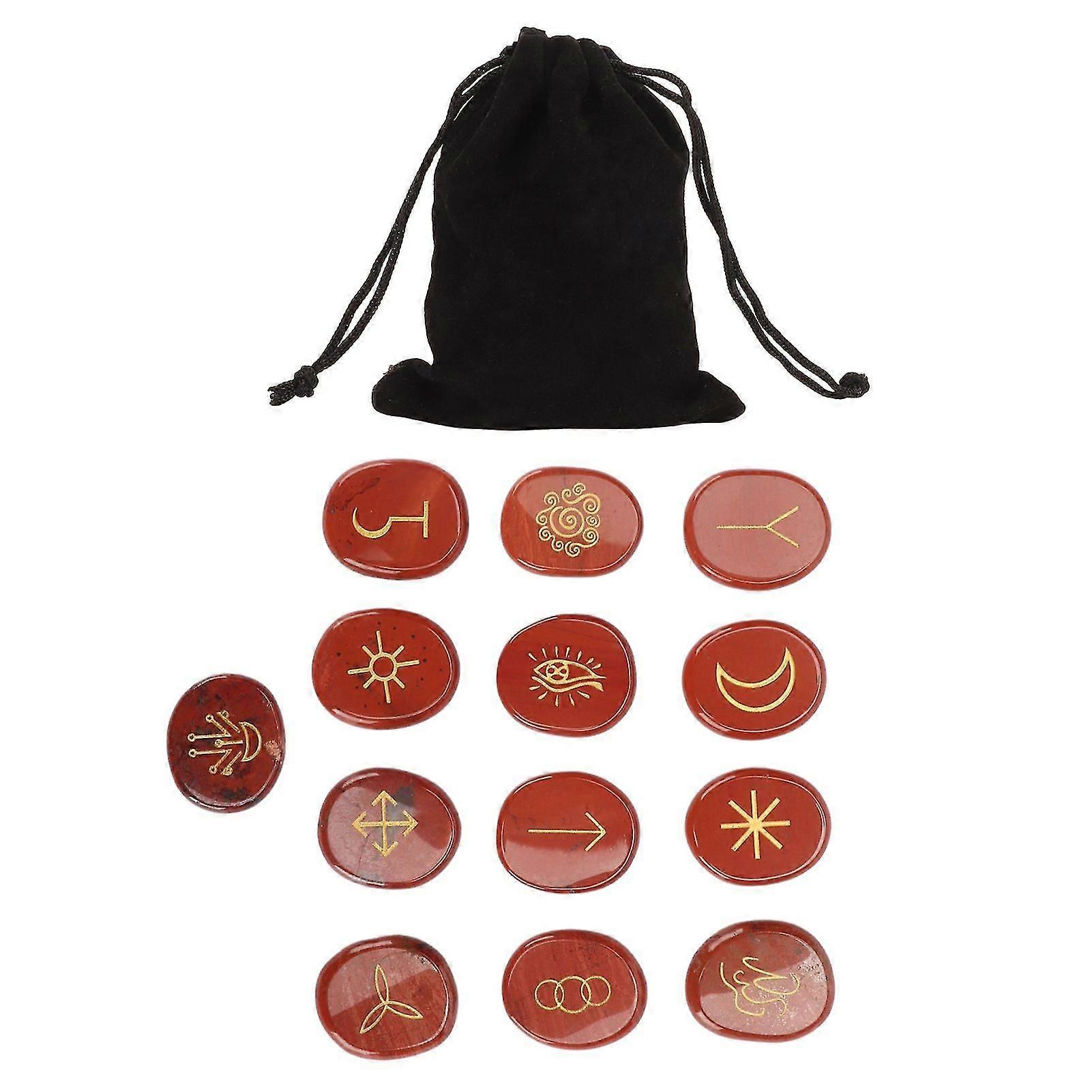 13Pcs Rune Jadestone Stones Set for Witch Divination and Healing Energy, Aerobic Yoga Meditation Aids - Redstone