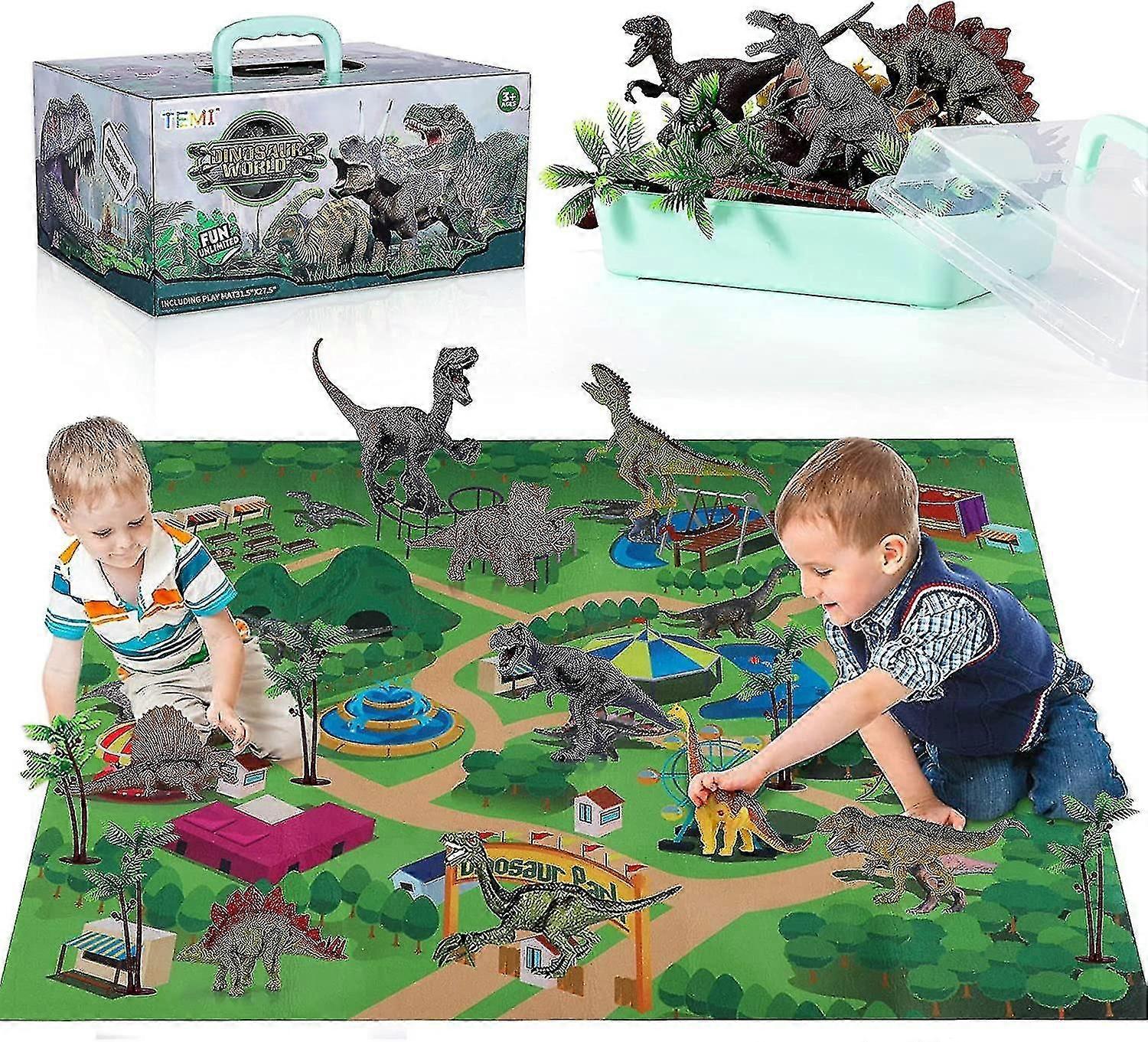 Dinosaur Toy With Playmat And Trees, Educational Dinosaur Adventure Set Including T-rex,triceratops, Gift For Boys And Girls