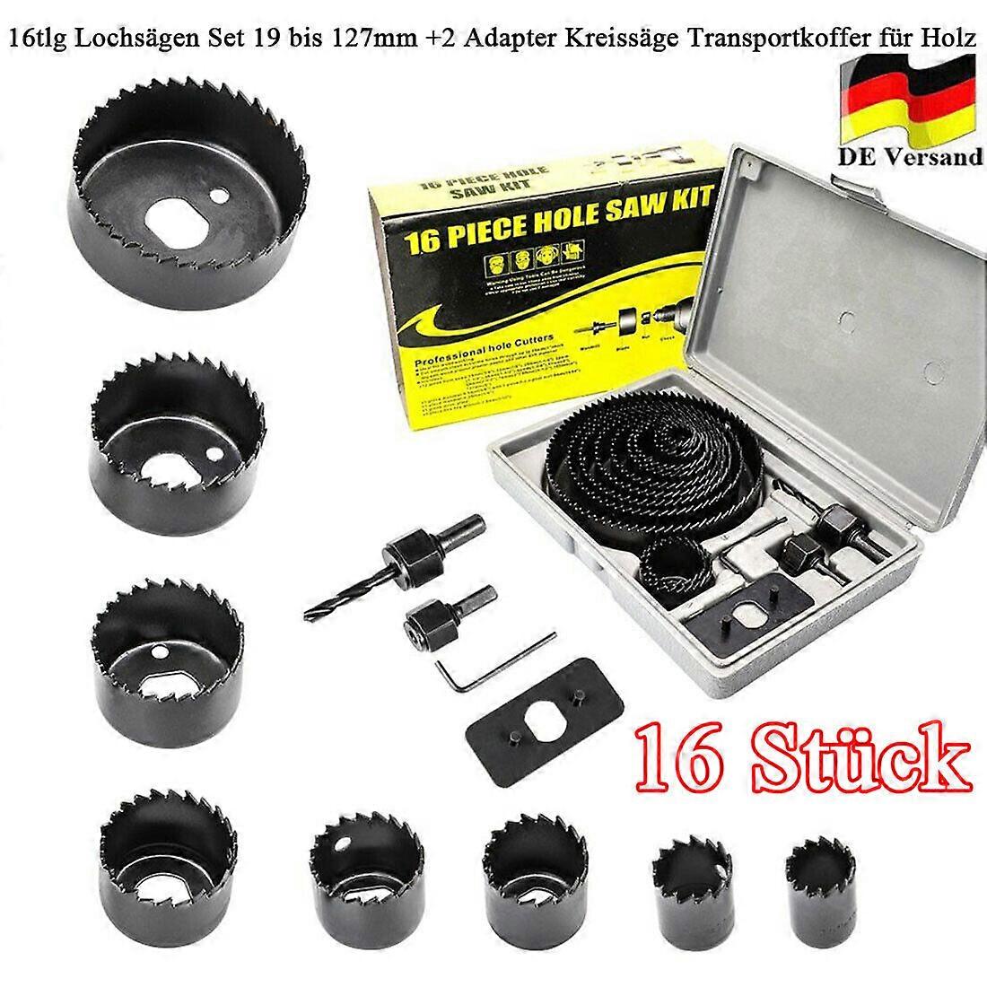 16-piece hole saw set 19 to 127 mm + 2 adapters circular saw transport case for wood