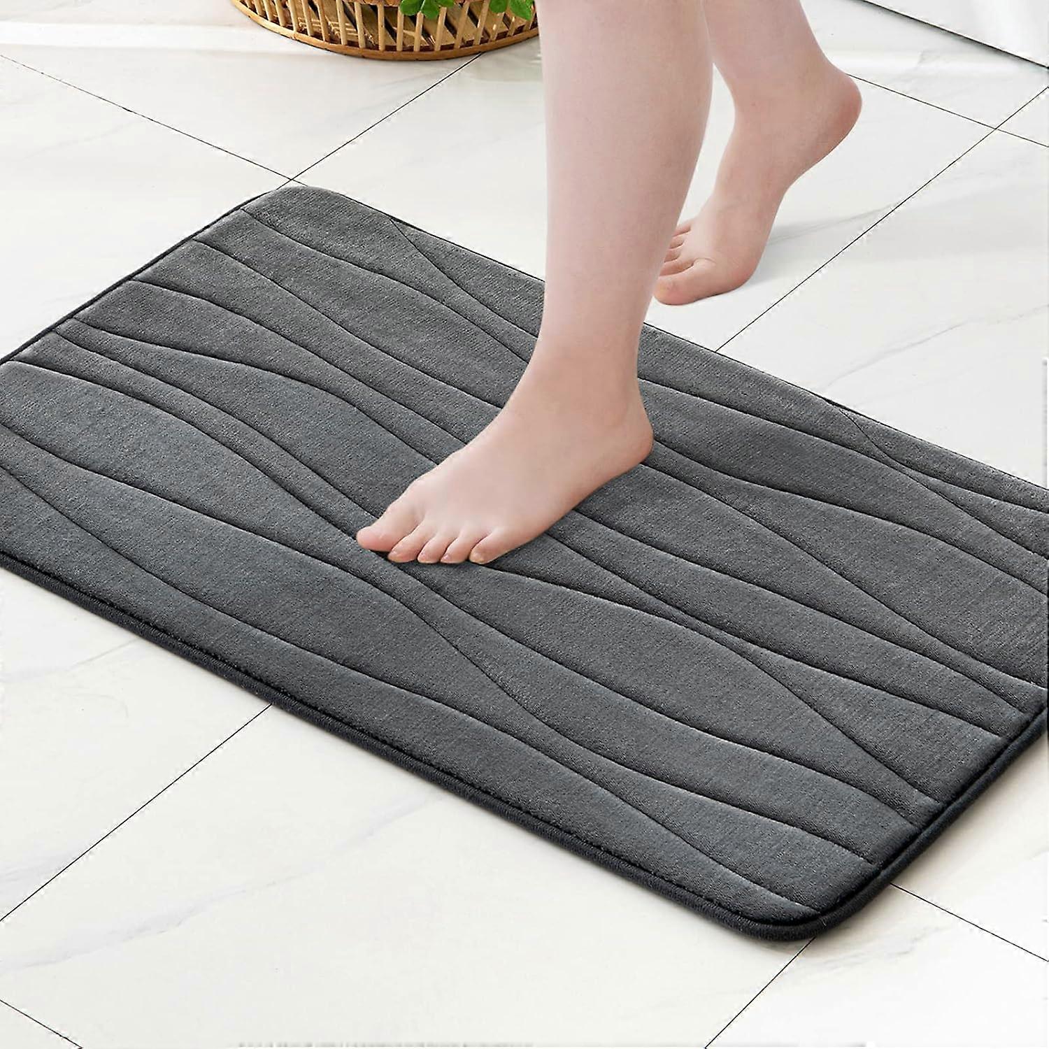 Badezimmerteppich Rutschfeste Badematte Extra weich saugfähig Badematte Maschinenwaschbarer Küchenteppich für WC Dusche Memory Foam Form 43x61cm Dunkelgrau