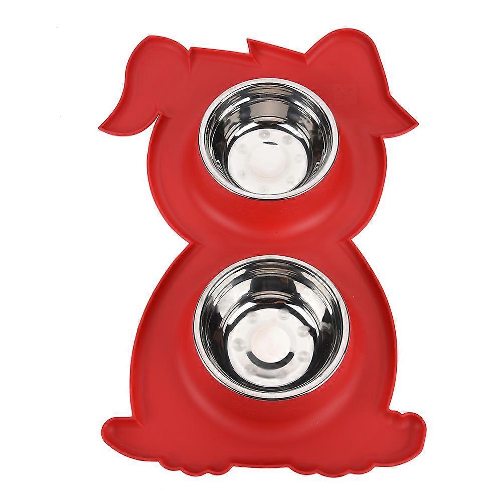Double Pet Dogs Cats Feeding Bowls Set with No Spill Tray, Adjustable Height, Stainless Steel, Easy Clean Design