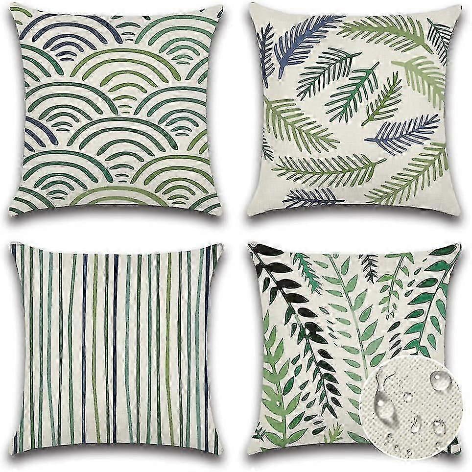 Set Of 4 Waterproof Cushion Cover Outdoor Decorative Sofa Cushion Cover 45 X 45 Cm (green Leaves)