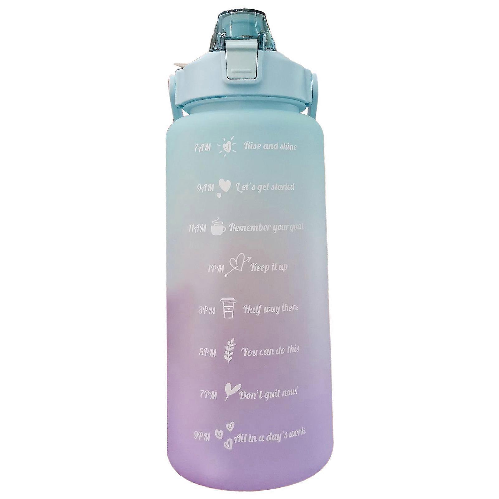 Straw Bottle Leakage Proof Frosted Gradient Color One Click Open Sports Water Cup with Handle Clear Scale 2000ml