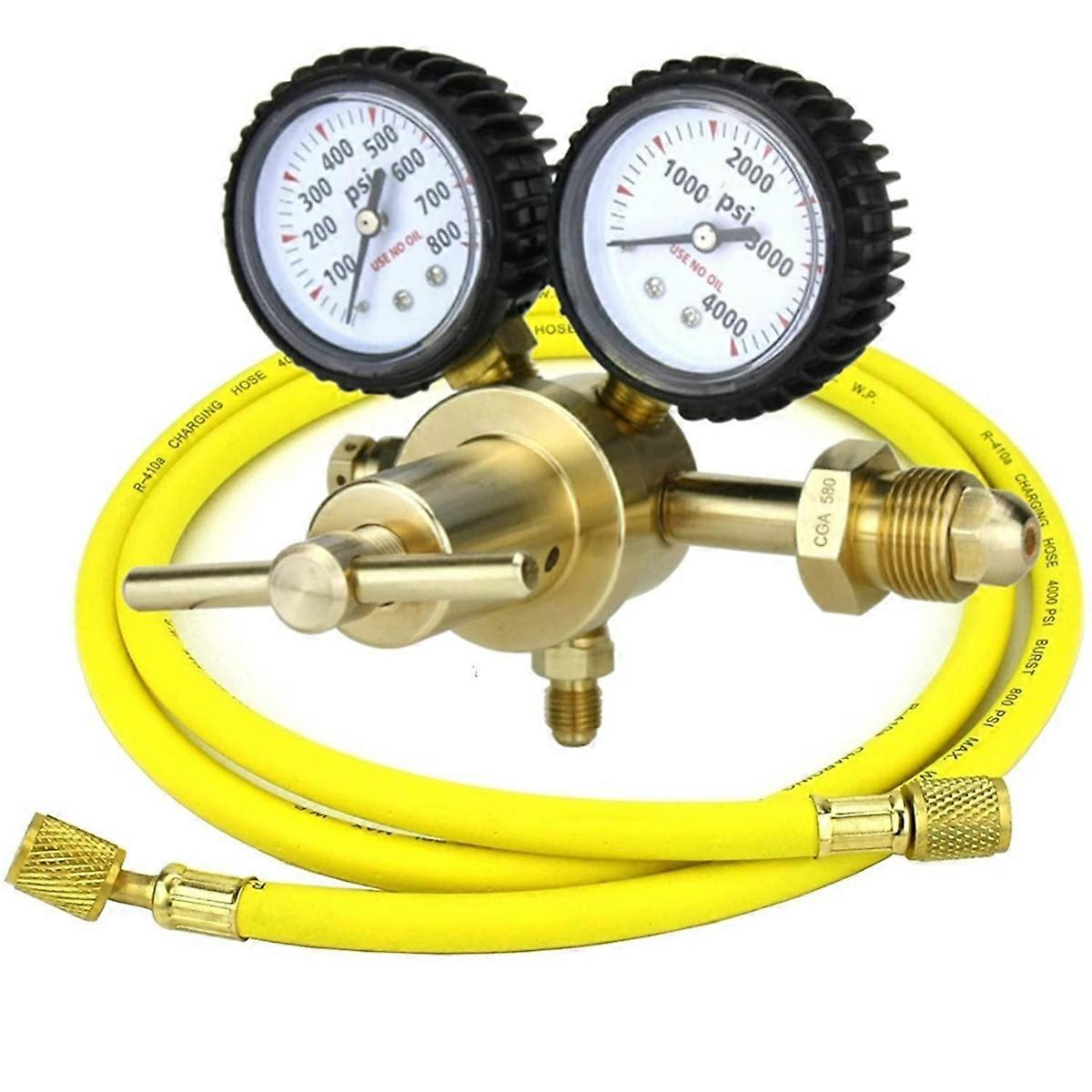 Nitrogen Regulator with 60In Hose for HVAC Purge, CGA580 Inlet Connection and 1/4In Male Flare Outle