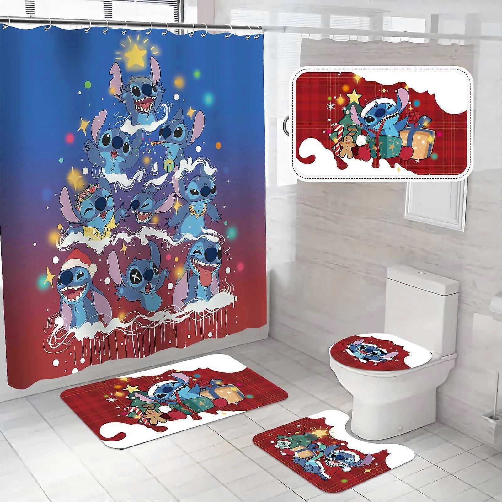 Say carpets, toilet cover and non -slip u -shaped bath mats with 4 pieces of Christmas shower curtain sets