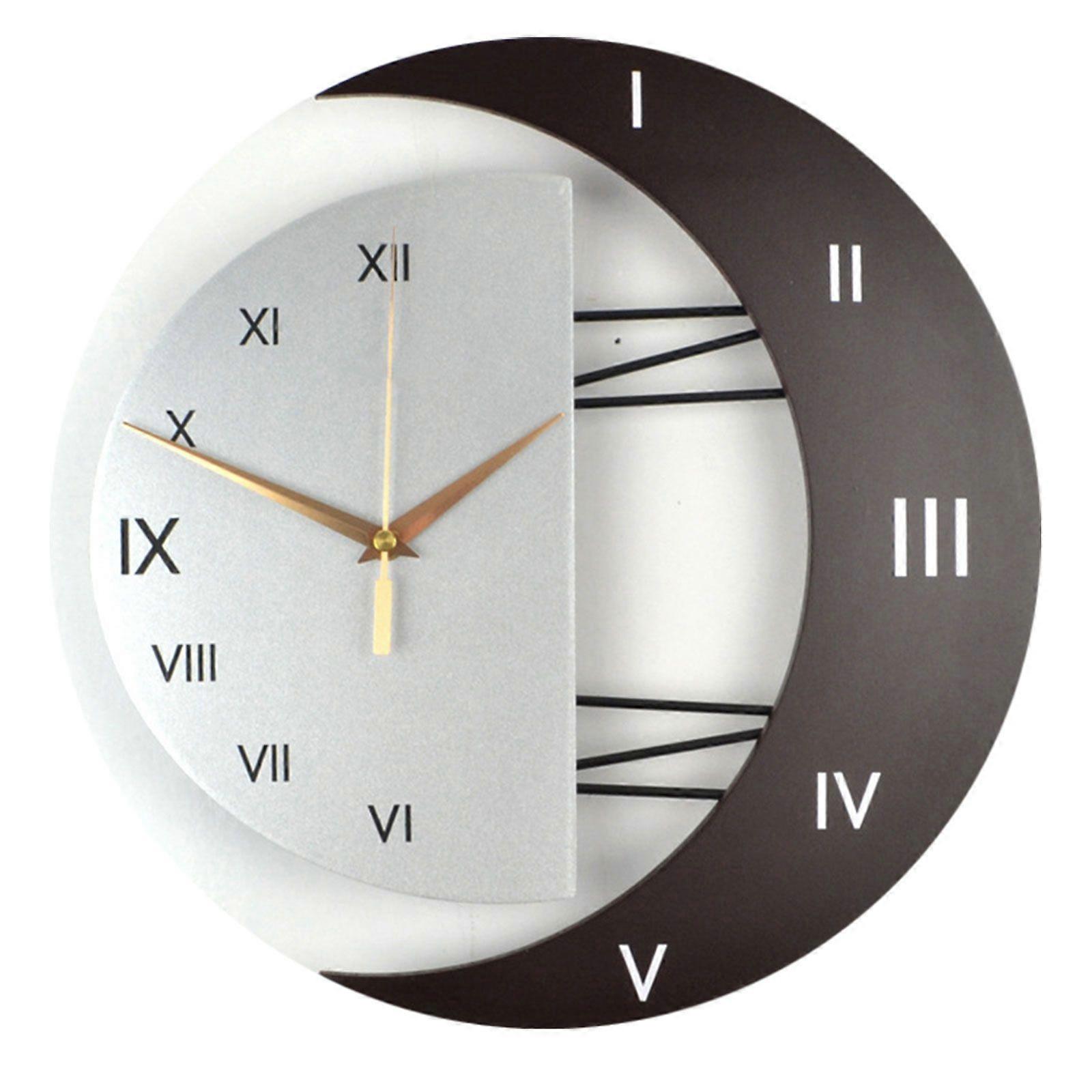 Round Silent Wall Clock for Sun and Moon Pattern for Kitchen Living Room Bathroo