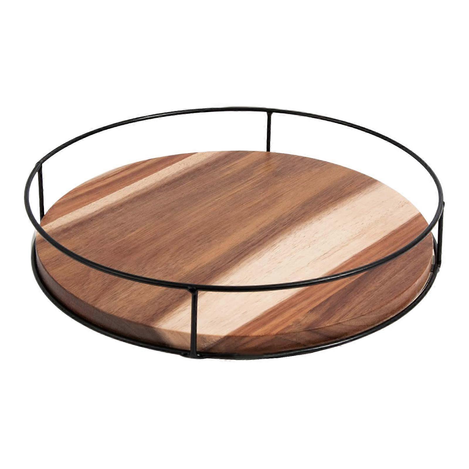 Turntable Tray Rotating Storage Tray Wooden Round Multipurpose Decorative Tray