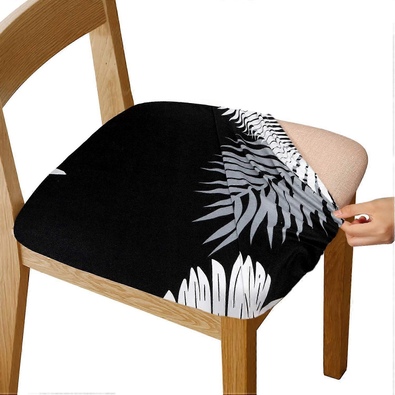 Elegant Chair Seat Covers, Multi-Use Stretchable Upholstered Chair Protectors, Elastic Ties and Button Closure for Kitchen and Office, Set of 4